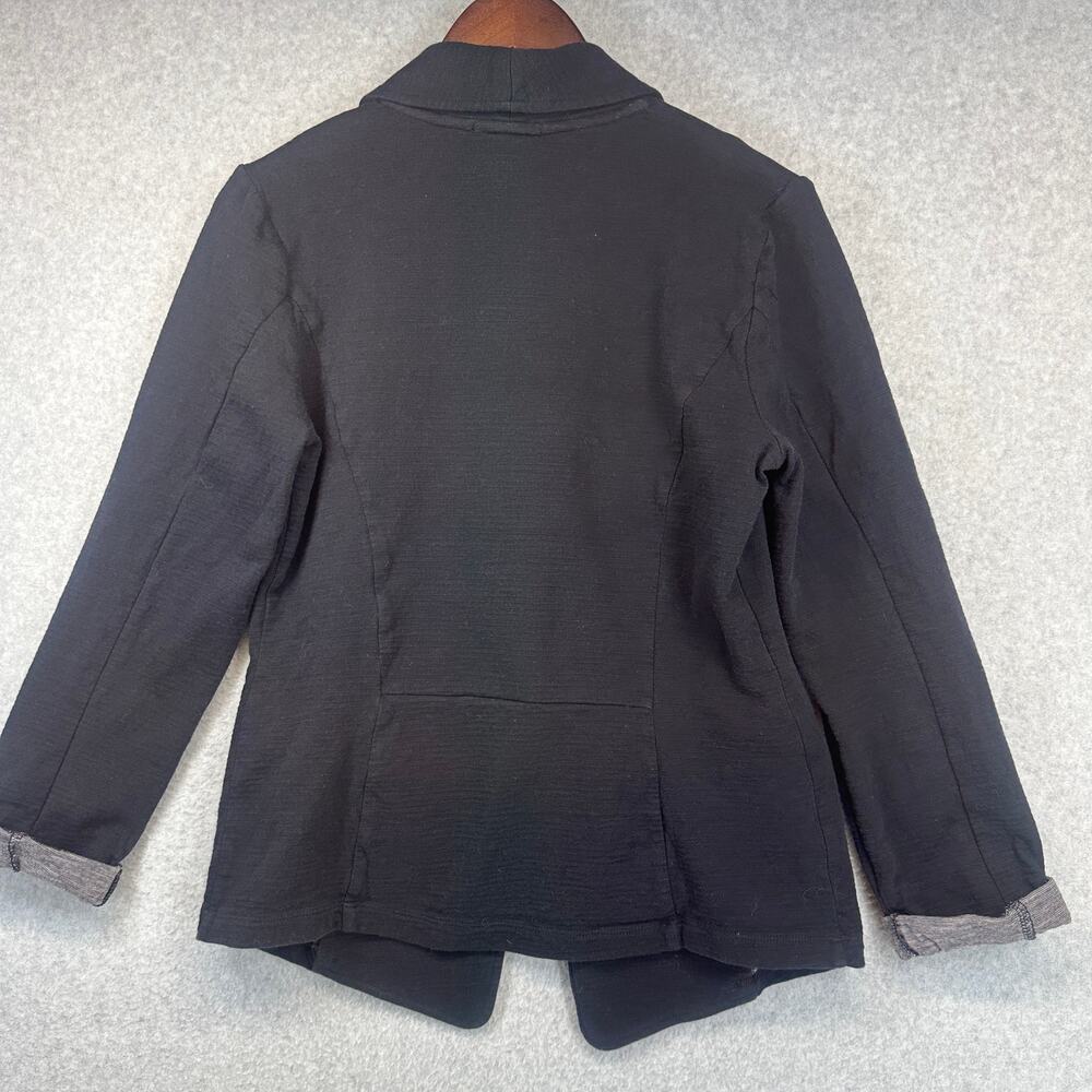 Matty M Blazer Jacket Womens Medium Black 100% Cotton Open Front Rolled Sleeves - Picture 2 of 11
